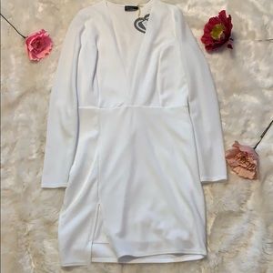 Club L White Long Sleeve Plunge Dress